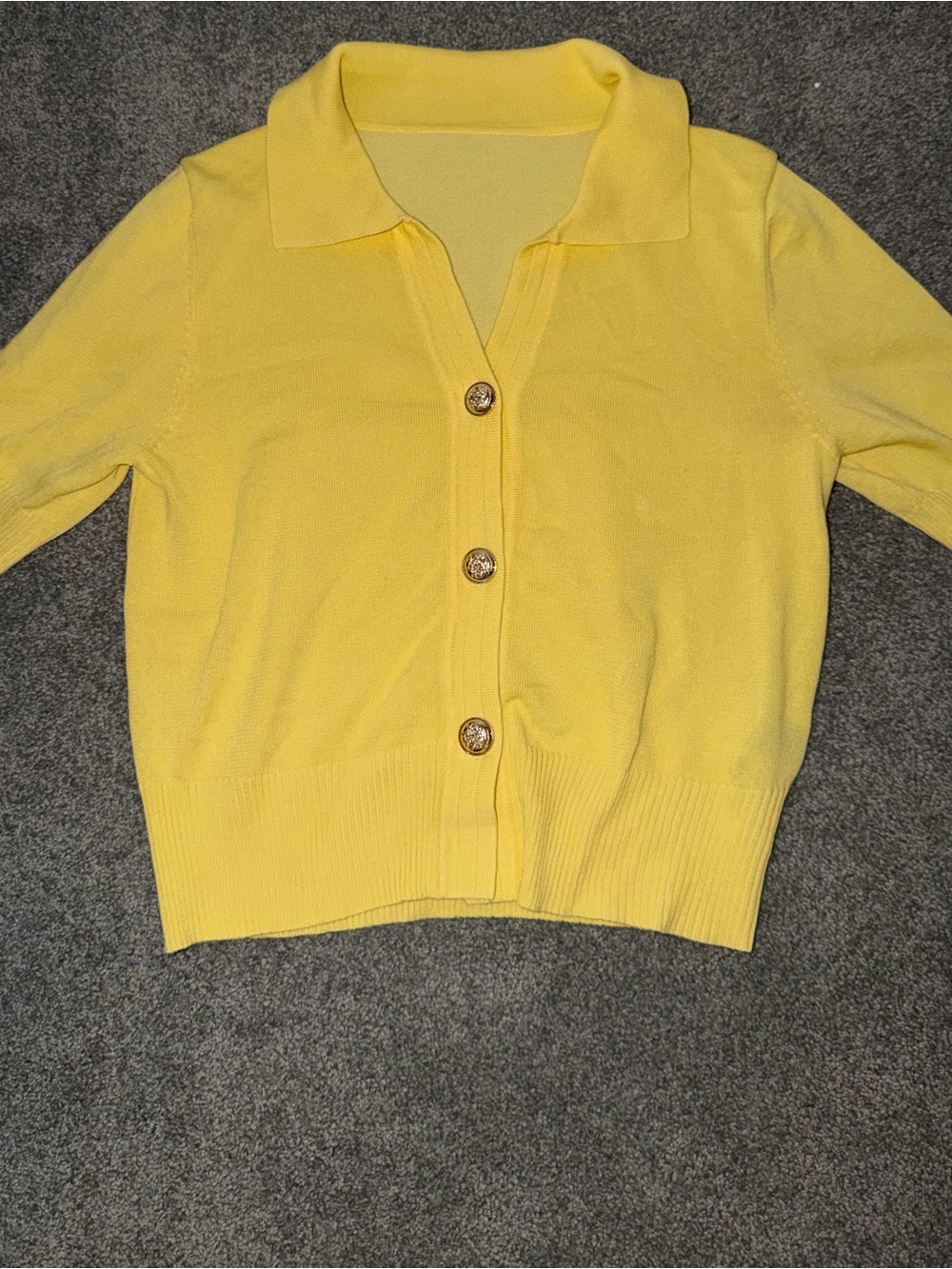 SHEIN Pale Yellow Collared Button-Up Cardigan